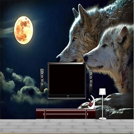 Amazon Co Jp 3dステレオ月光オオカミ壁紙リビングルームの家の装飾フレスコ画の壁画写真の壁紙 280x0cm ホーム キッチン