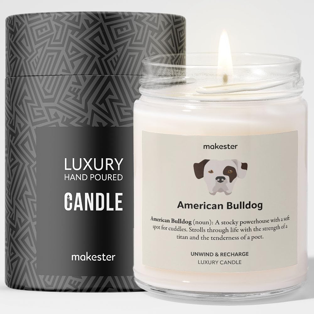 American Bulldog Gifts - Luxury Soy Wax Candle - Vanilla, Jasmine, Sugared Almond - Makester