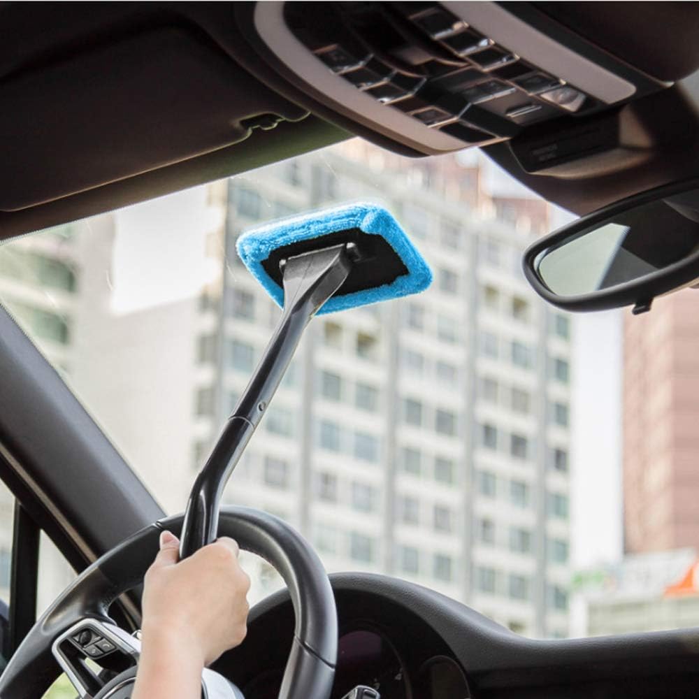 Car Window Cleaner, Microfiber Car Window Cleaning Tool with 4 Washable and Reusable Cloth Pad Head, Extendable Handle and Spray Bottle for Auto Glass Wiper Car: Health & Personal Care