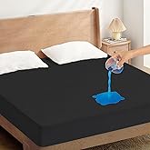 Queen Mattress Protector Waterproof, Queen Size Mattress Pad Cover, Soft & Breathable Fitted Bed Sheet for Bed with Deep Pocket and Elastic Rubber Band Up to 14 Inches, Black