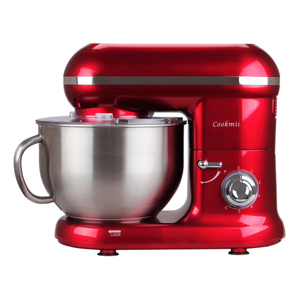 Cookmii 1500W Food Stand Mixer Low Noise with 5.5L Bowl Red (cola