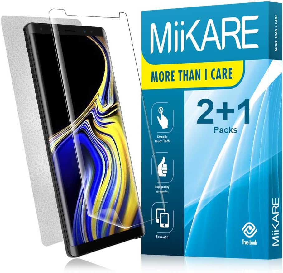 MiiKARE 2-Pack for Galaxy Note 9 Screen Protector Wet Applied Case Friendly HD Clear No-Lifting Good Touch Response & 1-Pack Back Film Compatible With Galaxy Note 9