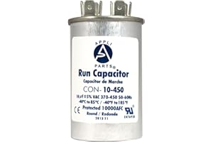AP APPLI PARTS Appli Parts Run Capacitor for ac 10 Mfd uF (microfarads) 370 VAC or 450 VAC CBB65 Round Universal fit for hvac and other applications 3 in High 1-1/2 in Wide CON-10-450