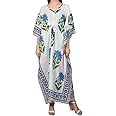 Women's Ethnic Hand Block Print Cotton Maxi Kaftan Nightwear Dress Beach Wear Dress Floral Mugha Boota Kaftan Multicolor