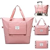Travel Bag for Women Expandable Weekender Overnight Bag Carry on Sports Tote Gym Bag Waterproof Foldable Duffel Bag (Pink)