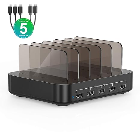 seenda Ladestation Mehrere Geräte - 50W/10A 5-Port Handy Ladestation USB Ladestation Mehrfach mit 3 Pack Micro USB Kabel und 
