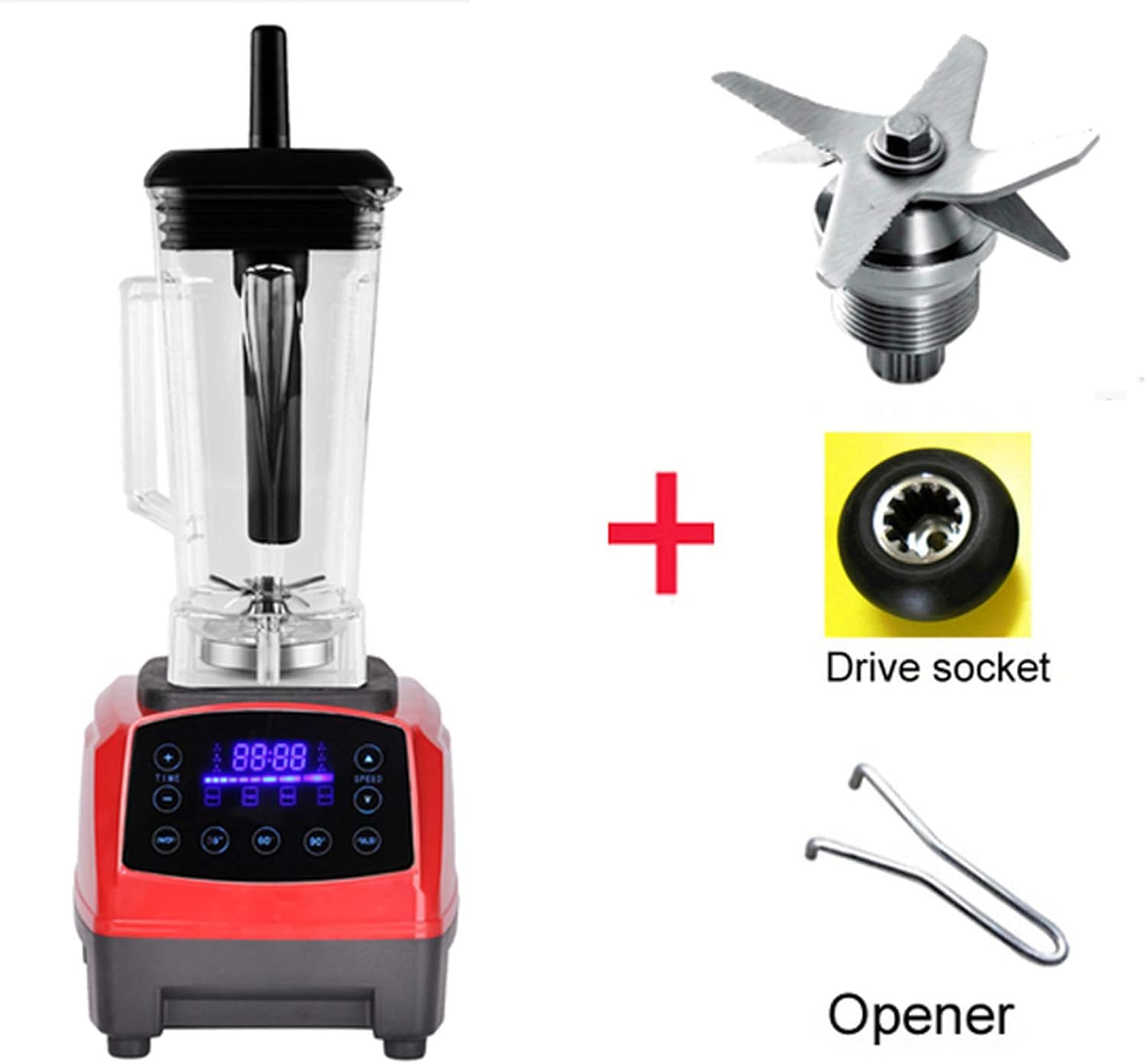 Automatic Digital Smart Timer Program 2200W Heavy Duty Power Blender Mixer Juicer Food Processor Ice Smoothie Bar Fruit,Red bladedrivetool,AU Plug