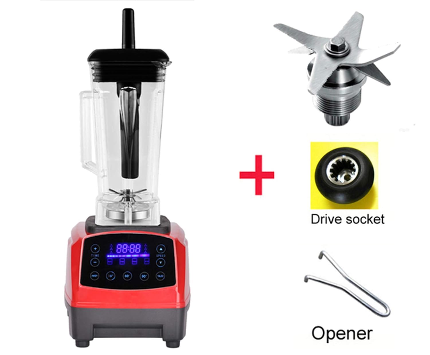 Automatic Digital Smart Timer Program 2200W Heavy Duty Power Blender Mixer Juicer Food Processor Ice Smoothie Bar Fruit,Red bladedrivetool,UK Plug