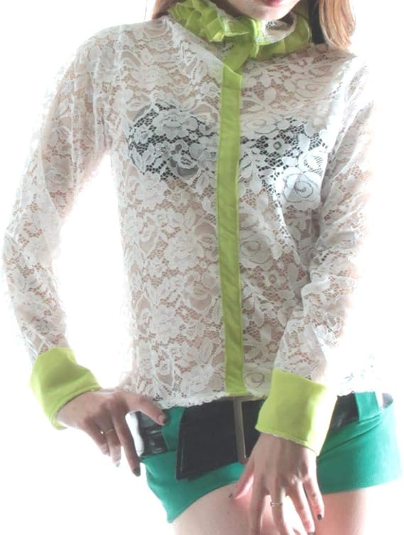 Amazon 総レース長袖トップス 4455ty グリーン Tシャツ カットソー 通販