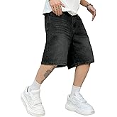 LuminBlaze Mens Baggy Jean Shorts Loose Fit Vintage Wide Leg Jorts Y2K Streetwear Hip Hop Casual Long Denim Shorts