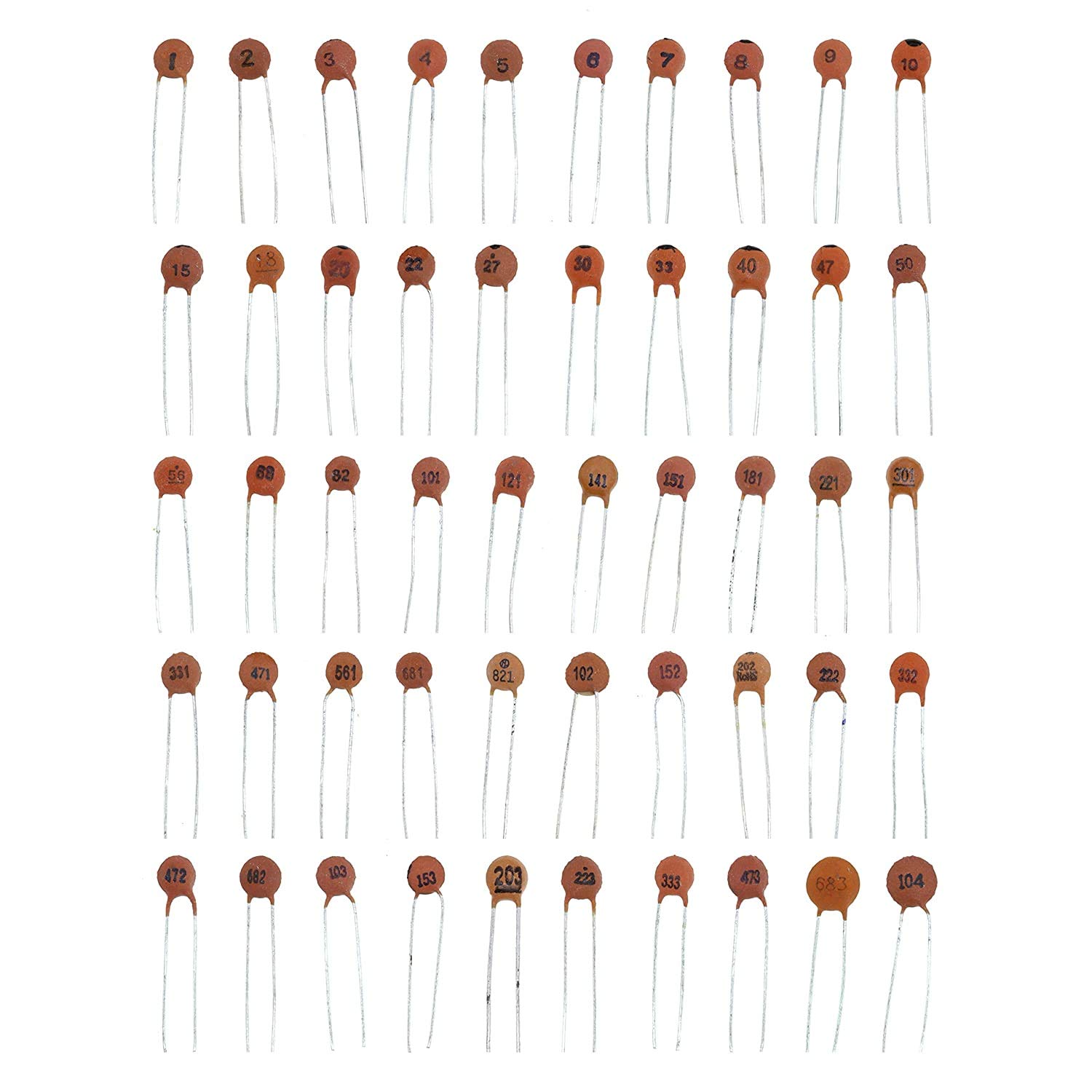 HUABAN 50 Values total 2500PCS 1pf to 0.1u 50V Low Voltage Ceramic Capacitor (-20% to +80%)