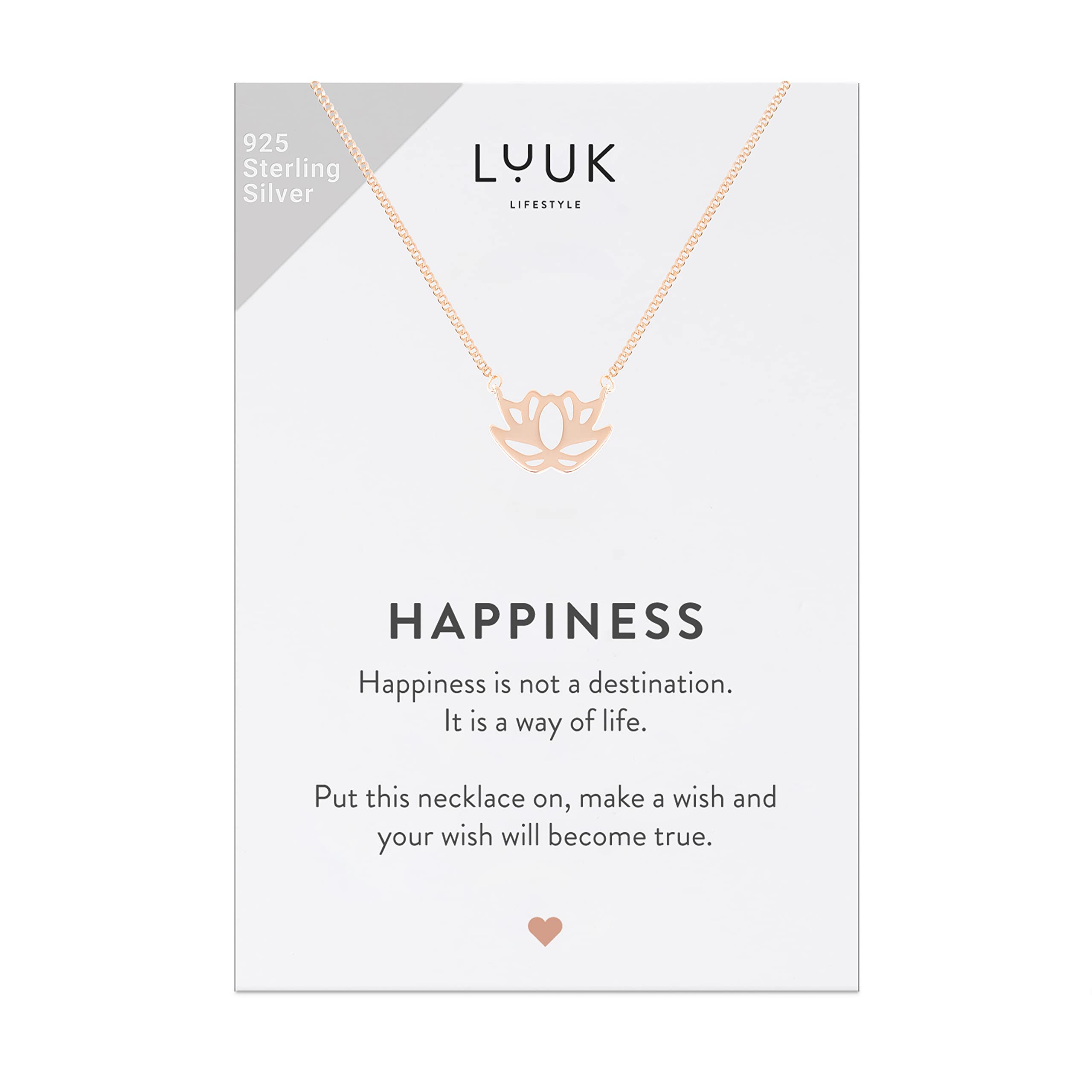 LUUK LIFESTYLE 925 Sterling Silver Pendant Necklace for Women Waterproof 50cm Chain Modern Necklace Gift for Her Rose Gold Lotus Flower — image 1