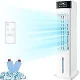 Uthfy Evaporative Air Cooler, 30" Tower Fan that Blow Cold Air with Remote Control, 3 Speeds, 12H Timer, Oscillating Bladeles