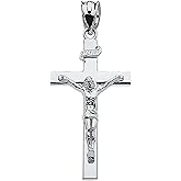 10K White Gold 1-1/4” INRI Crucifix Cross Pendant Charm