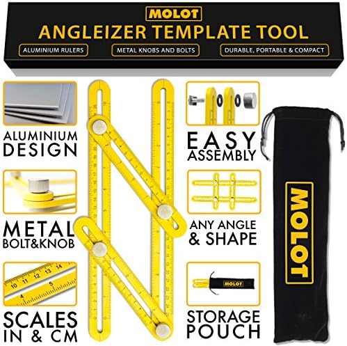 MOLOT Multi Angle Template Tool - Premium Aluminum Alloy Angle-izer Measuring Ruler Layout Multi-angle Tool with Metal Knobs and Bolts - Perfect for Tiling, Flooring, Brick Laying, Deck Building