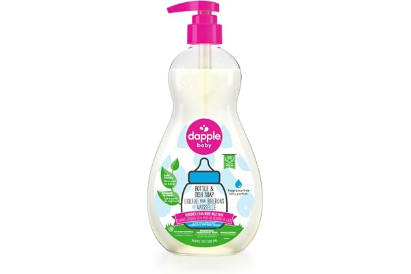 Dapple Baby - Bottle & Dish Soap, Plant Based Bottle Cleaner, Baby Safe Liquid Dish Soap, Fragrance Free Scented - While, 500