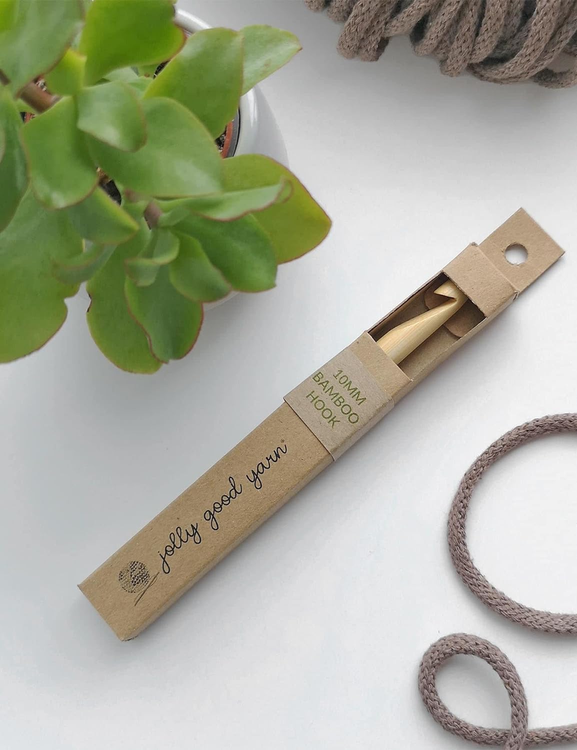 Jolly Good Yarn Bamboo Wooden Crochet Hooks, Eco-Friendly Packaging, Ergonomic Thumb Grip (10mm Bamboo Hook)