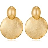 FAMARINE Big Disc Drop Earrings Gold Dangle Earrings Round Hammered Earrings Women