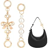 2PCS Gold Bag Extender Chain Set, Bow & Pearl Round Clasp Purse Strap Replacement, Metal Wallet Extender Chain Decoration for