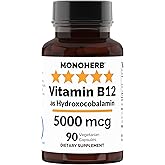 MONOHERB Hydroxo B12 Vitamin 5000mcg, Hydroxocobalamin, Hydroxy B12