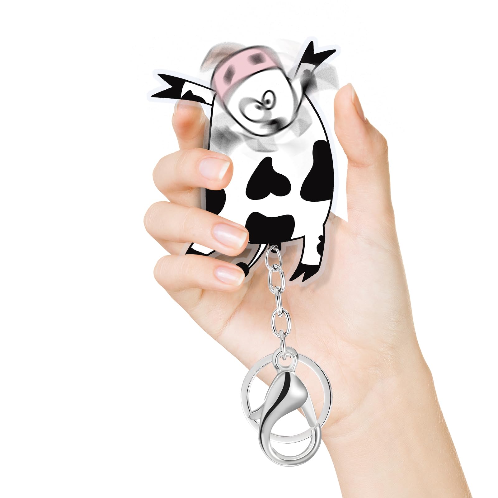 Photo 1 of KYIZVE Rotating Cow Stress Relief Keychain, Double Sided Acrylic Fidget Keychains, Cute Gifts for Backpacks Funny Party Favors (Dizzy cow)