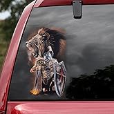 Premium Warrior Lion of Judah Vinyl Decal – Jesus Lion Sticker, Christian Car Decals, Weatherproof & Durable Car Window Decal for Cars, Trucks, Vans, Laptop (9x6 inches)