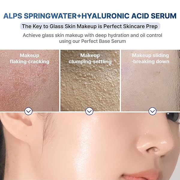 PLUSREAL SPRING WATER + HYALURONIC ACID SERUM, 1.01 FL.OZ.｜LIGHTWEIGHT DEEP HYDRATING FACE SERUM TO PREVENT CRACKY, CAKEY MAKEUP