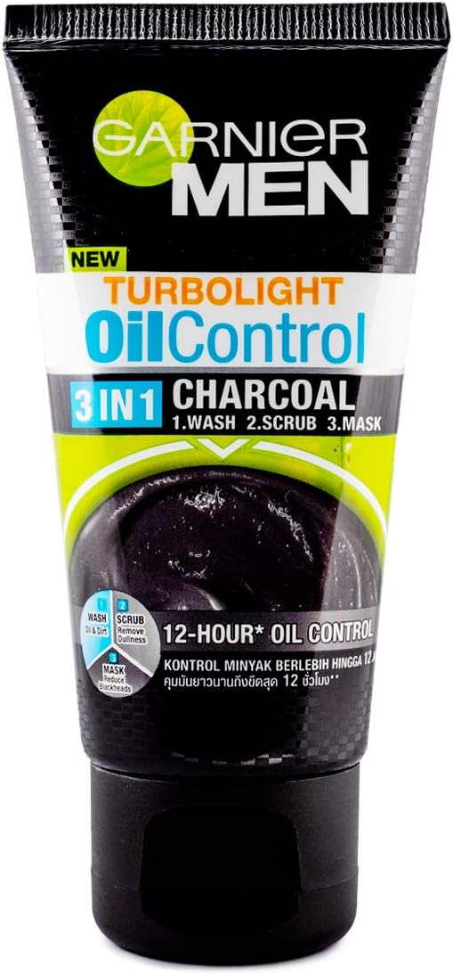 Garnier Men Face Wash Oily Skin Oil Control Charcoal Clay Foam Whitening Blackhead Scrub (50mL)