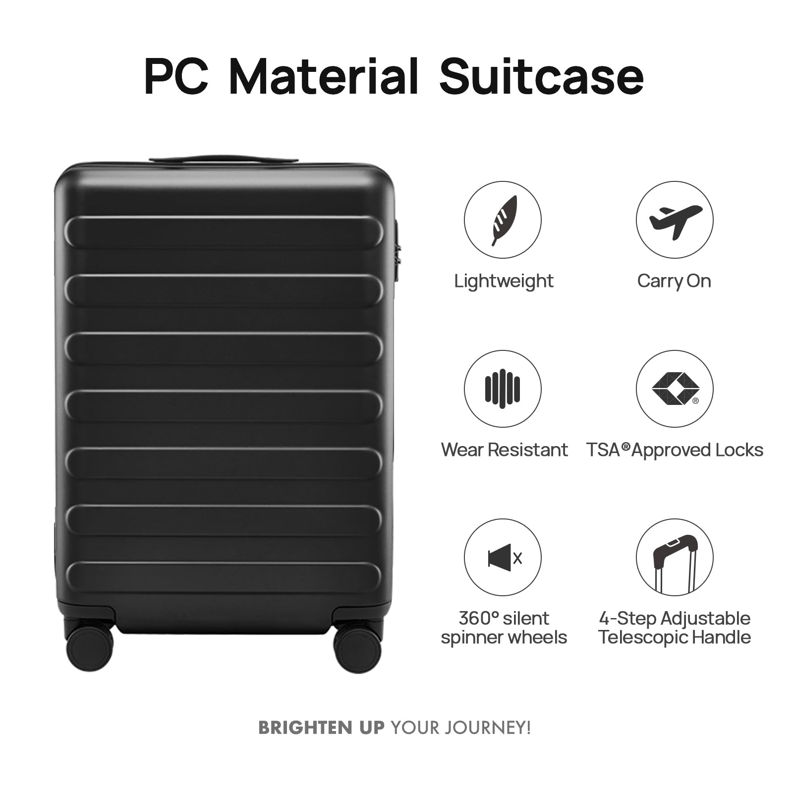 NINETYGO Carry On Luggage 22x14x9 Airline Approved, 20 Inch Luggage with Smooth Spinner Wheels, Lightweight, Hard Shell PC Suitcase Carry-On, Travel Luggage, TSA Approved (Black, Rhine Basic)