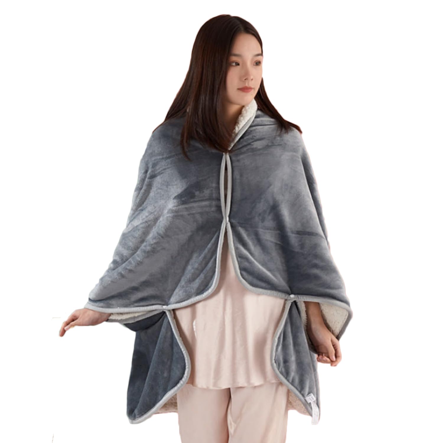 ITODA 2 in 1 Wearable Blanket Double Layer Soft Shawl Flannel Blanket Poncho Winter Warm Throw Bed Blanket Napping Blanket Living Room Sofa Couch Chair Blanket Sherpa Snuggle Blankets