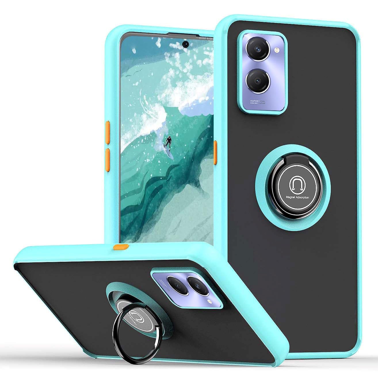 YUEQIAN Case for Vivo Y28s 5G/Vivo Y03 4G/Vivo Y18 4G, 360°with Rotation Finger Ring Magnet Car Holder Shockproof Case, Matte Hard PC + soft TPU Dual Bumper Anti-Drop Cover, Sky blue