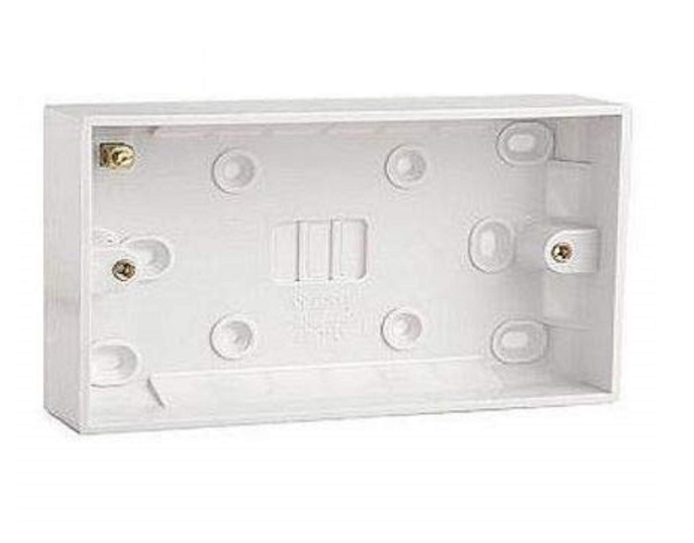 Double Twin 25mm White Wall Pattress Beveled Back Box 13 Amp,2 Gang Electric Socket