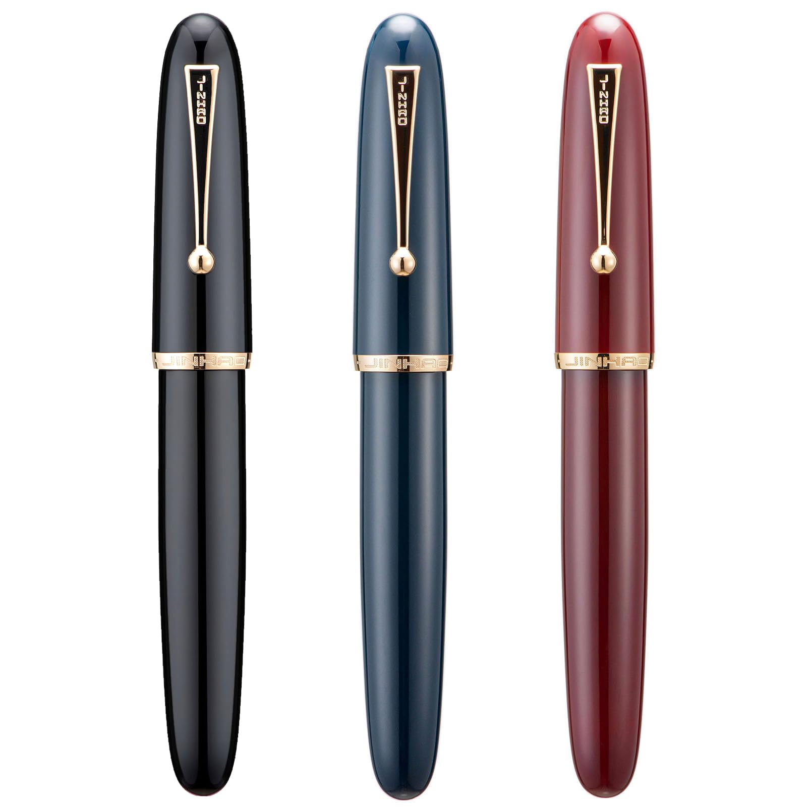 Photo 1 of 3PCS Assorted Colors Jinhao 9019 Fountain Pen Set, Size 8 Medium Nib Classic Design Smooth Writing Pen with Large Capability Converter (Gold Trim)