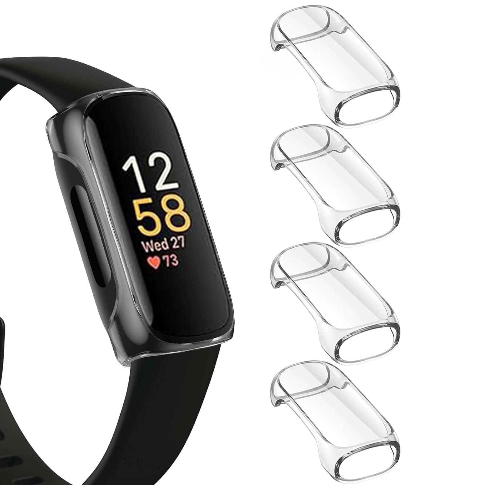 LIANCGJUE 4 Pack TPU Case for Fitbit Inspire 3 Screen Protector, Rugged Bumper Cover Full Around Protective Compatible with Fitbit Inspire 3 Smartwatch (Clear/Clear/Clear/Clear)