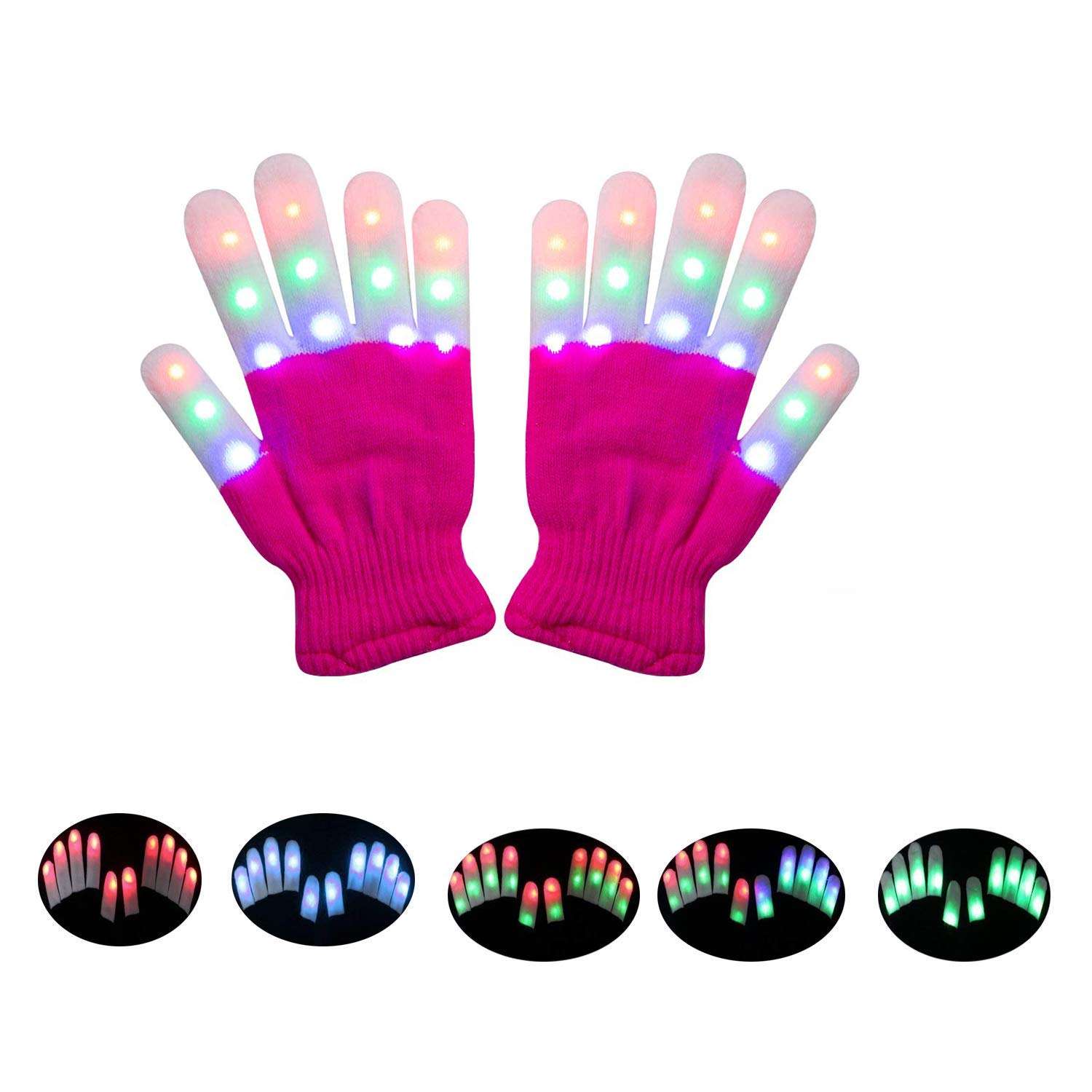 Children LED Finger Gloves, Ausein LED Flashing Light Gloves Colorful Glow Light Up Rave Gloves 3 Colors 6 Light Modes Flashing Novelty Toys for Kids with Extra Batteries, Pink