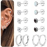 Florideco Hypoallergenic Surgical Steel Earrings 20G Flat Back Earrings for Women Trendy Cartilage Earring Stacks Small Stainless Steel Earring Sets for Multiple Piercing