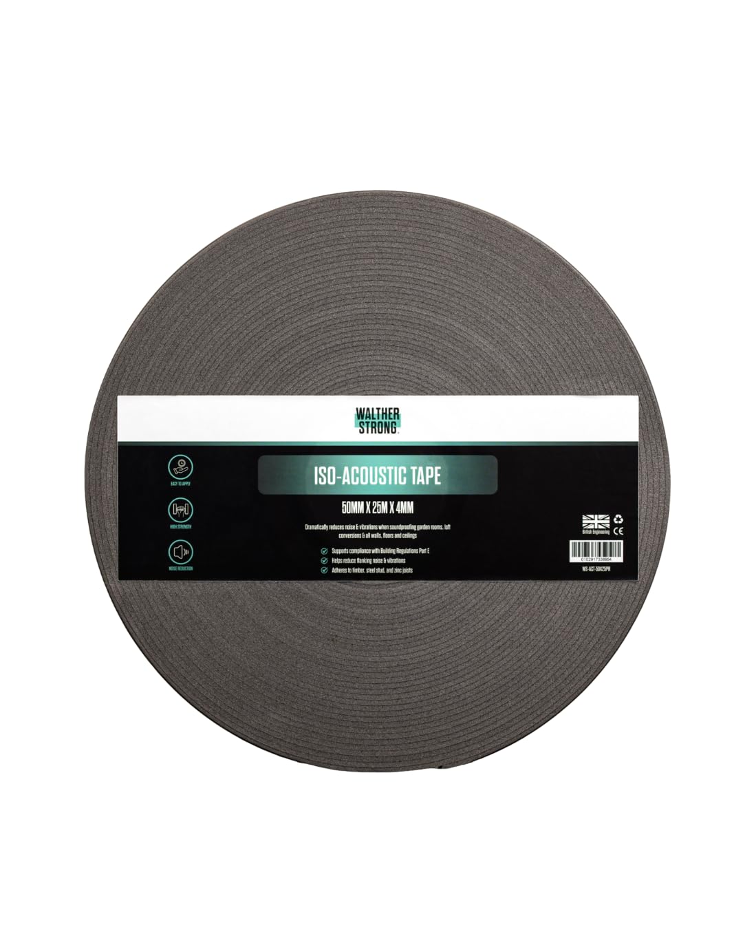 Walther Strong 50MM X 25M Acoustic Joist Tape. Soundproofing Resilient Tape Noise Reduction for Homes, Apartments, Floors, Home Theatres. Noise Reduction Sound Damping BS EN Standard