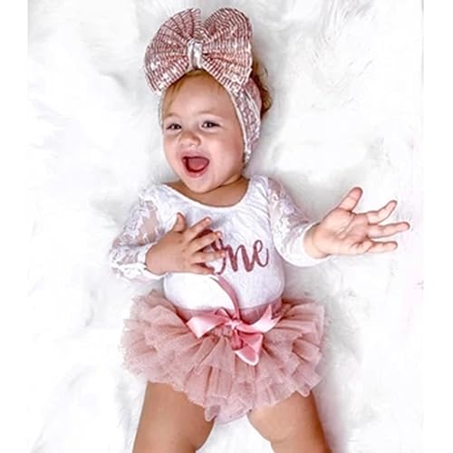 Baby Girls My 1st Birthday Outfits Long Sleeve Floral Lace Romper