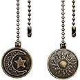 Dotlite Copper Ceiling Fan Pull Chain Set, Decorative Totem Fan Pull Chain Pendant Extension, 12 Inches Lighting & Fan Beaded Ball Chain Extender Ornament with Connector, Moon and Sun (2Pack)