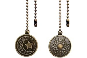 Dotlite Copper Ceiling Fan Pull Chain Set, Decorative Totem Fan Pull Chain Pendant Extension, 12 Inches Lighting & Fan Beaded Ball Chain Extender Ornament with Connector, Moon and Sun (2Pack)
