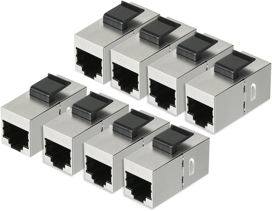 sourcingmap 8 Packs CAT 6a Keystone Jacks, RJ45 Couplers Female to Female Straight Shielded In-Line Cat6A Cable Network Ethernet Module Silver