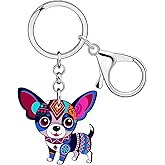 DUOWEI Acrylic Cute Boho Chihuahua Gifts Puppy Keychain Keyring Dog Mom Gifts for Women Girls Dog Lovers Car Keys Accessories