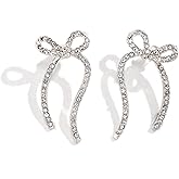 Long Chain Bow Dangle Drop Tassel Earrings for Women Gold Silver Bow Earrings Ribbon Fringe Waterfall Statement Earrings Crystal Bow Dangling Wedding Prom Fashion Jewelry Gift