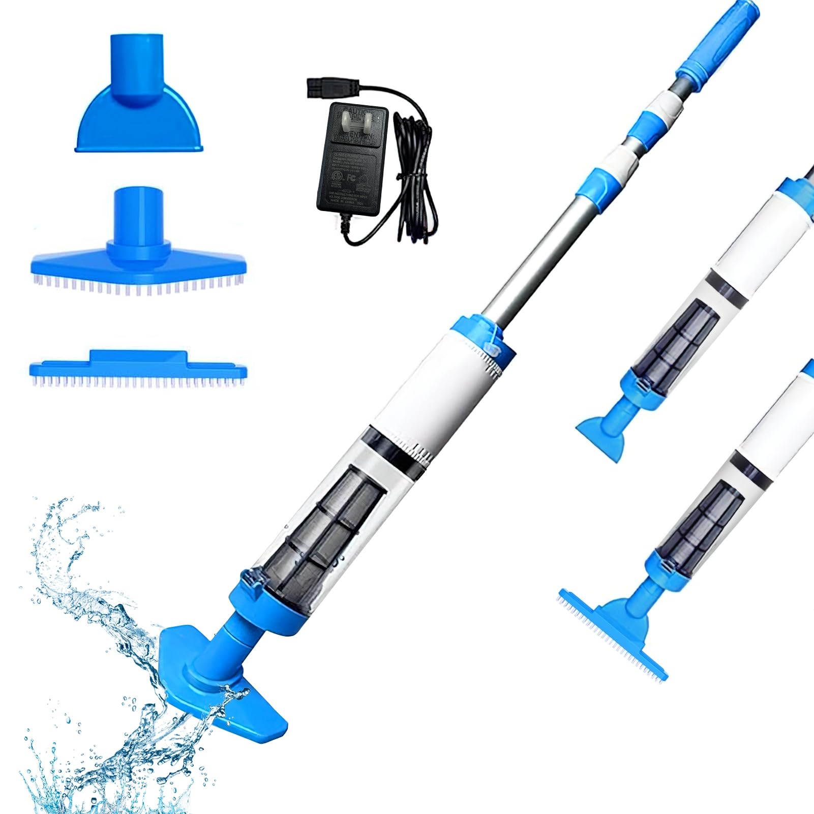 Photo 1 of CREPRO 3 in 1 Cordless Rechargeable Swimming Pool Vacuum Head, Telescopic Pole Handheld Pool Cleaner for Spas, Inground Pool, Above Ground Pool and Hot Tubs, Cleaning Sand and Debris