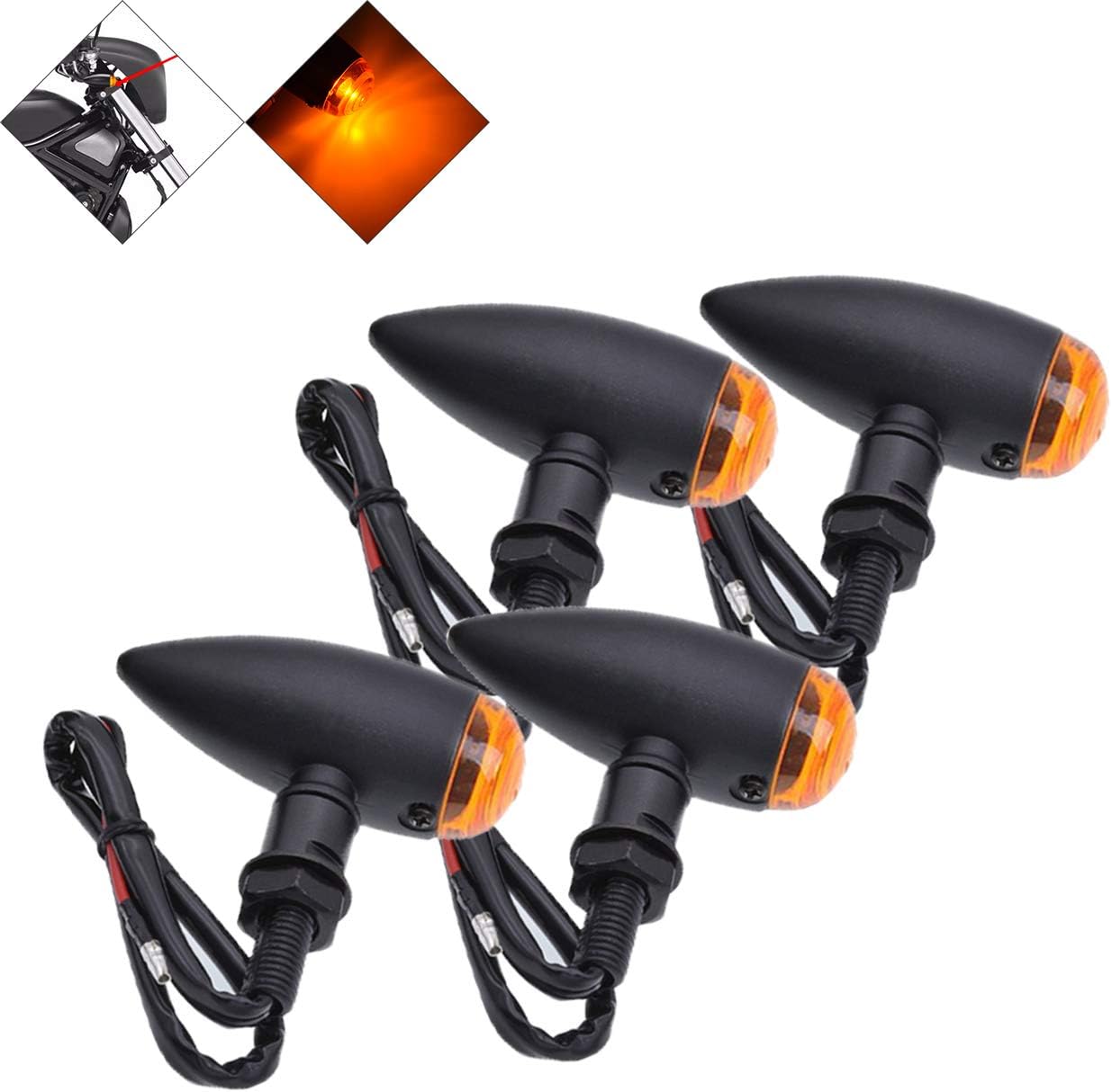 NATGIC 4PCS Motorcycle Bullet Front Rear Tail Turn Signal Indicator Light (Amber Lens, Pack of 4), NO.3