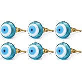 Luxekart Evil Eye Glass Cabinet Knobs Handmade, Set of 6 | Handmade Glass Cabinet Knobs, Premium Brass Fitting, Decorative Evil Eye Design, Multi-Purpose Furniture Use