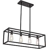 HQZBPT Farmhouse Rectangle Chandeliers for Dining Rooms, Modern Linear Hanging Light Fixture Matte Black 4-Light Industrial P