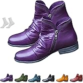 Orthopedic Boots Women's Vintage Casual Ankle Boots Leather Round Toe Side Zipper Booties Retro V Cut Combat Boots Comfortable Chunky Low Heel Short Boots Flats Walking Fall Winter Shoes