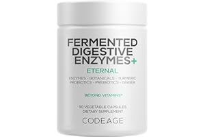 Codeage Fermented Digestive Enzymes Supplement 3-Month Supply - 14 Digestive Enzymes, Probiotics, Prebiotics, Fermented Botanicals, Plant-Based Multi Pancreatic Enzymes - 1 Capsule a Day - 90 Capsules