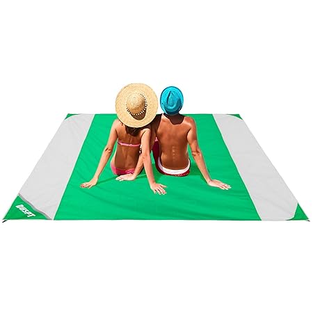 OUSPT Picknickdecke 210 x 200 cm, Stranddecke Wasserdichte, Sandabweisende Campingdecke 4 Befestigung Ecken, Ultraleicht komp